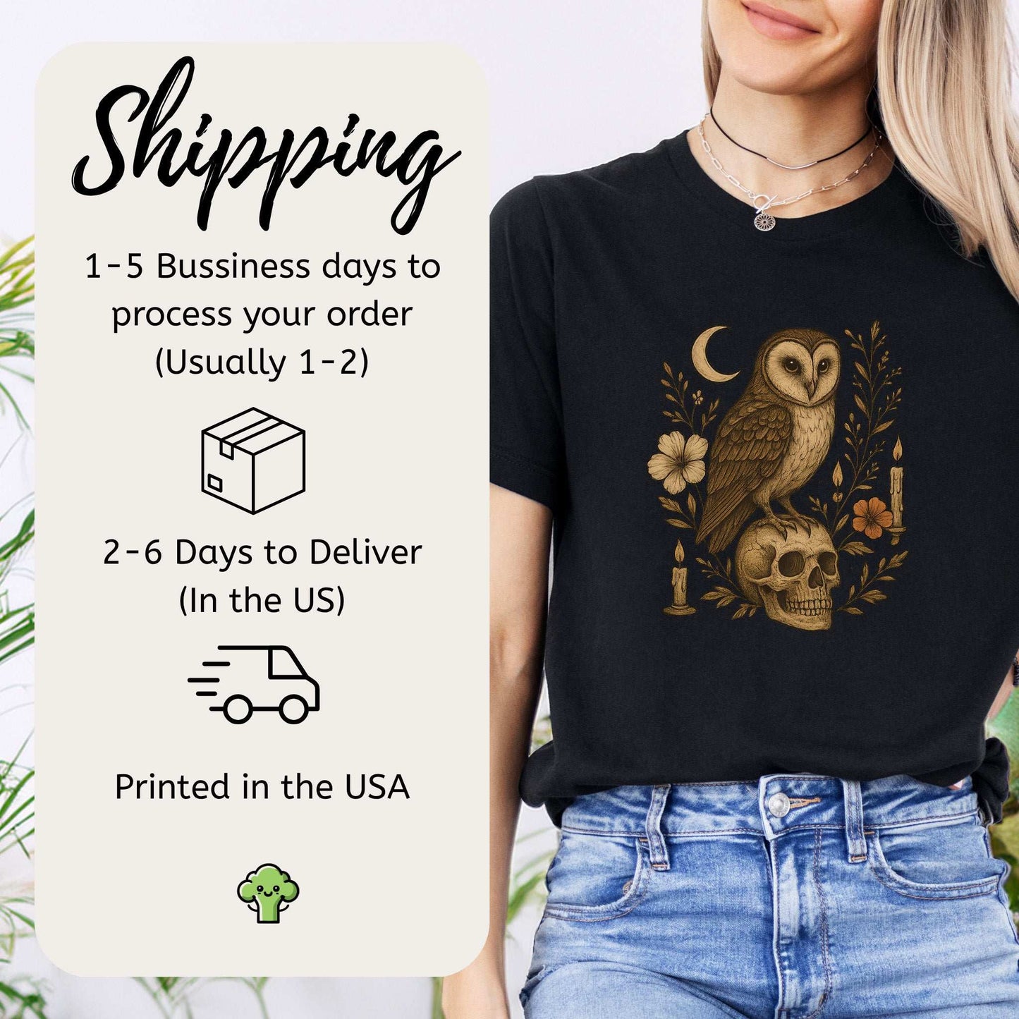 Haunting Owl & Skull T-Shirt – Gothic Moonlit Autumn Vibes