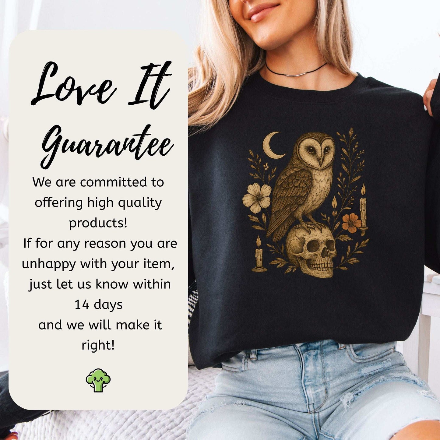Haunting Owl & Skull Sweatshirt – Gothic Moonlit Autumn Vibes
