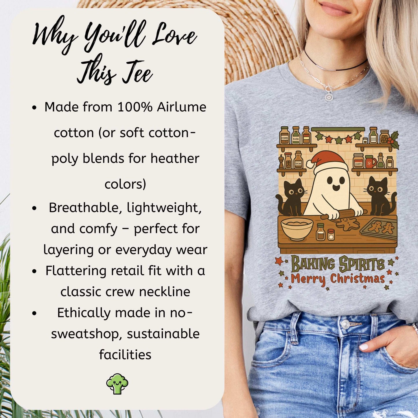 Baking Spirits Ghost & Cats T-Shirt – Cute Gingerbread Christmas Tee