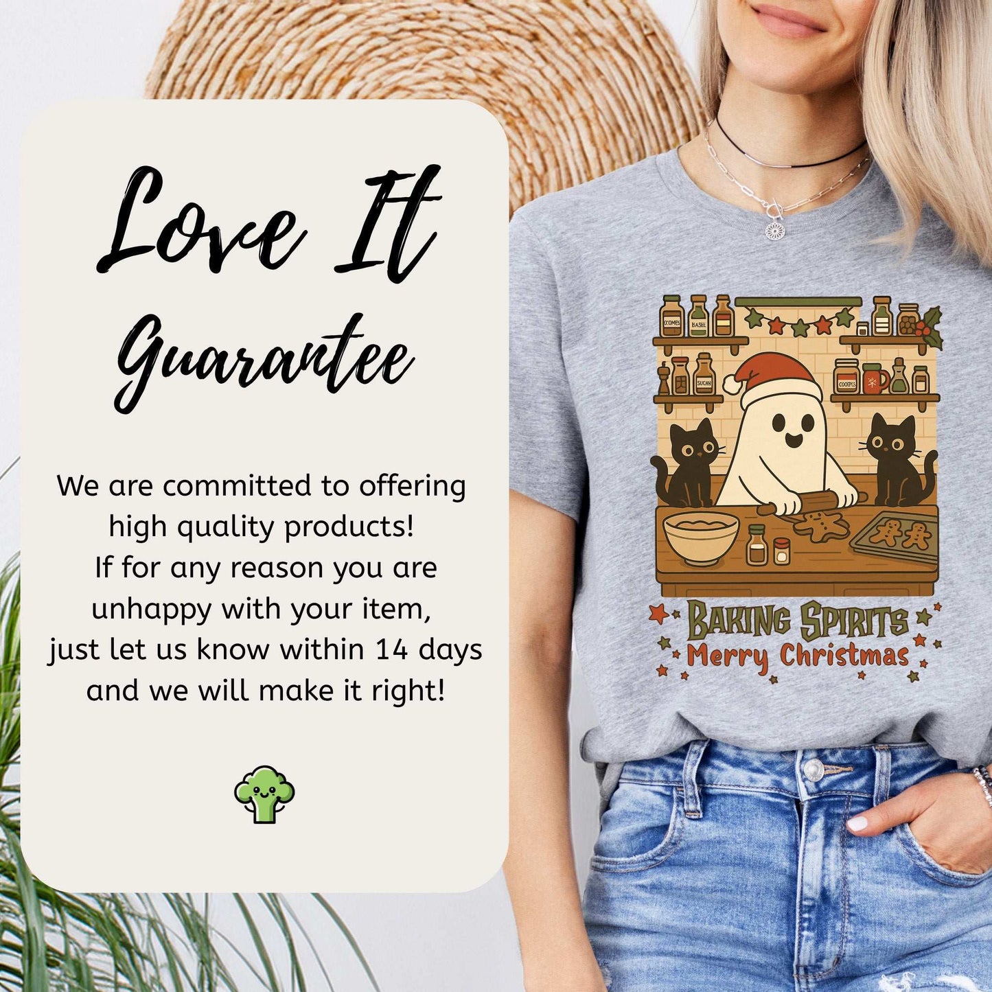 Baking Spirits Ghost & Cats T-Shirt – Cute Gingerbread Christmas Tee