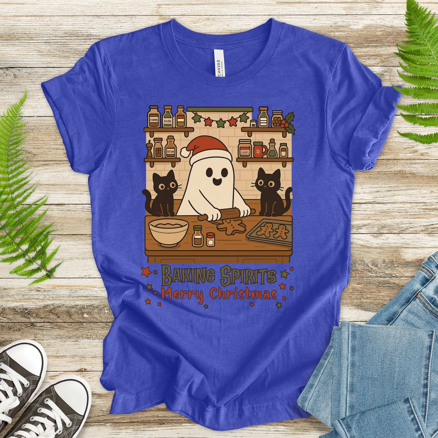 Baking Spirits Ghost & Cats T-Shirt – Cute Gingerbread Christmas Tee