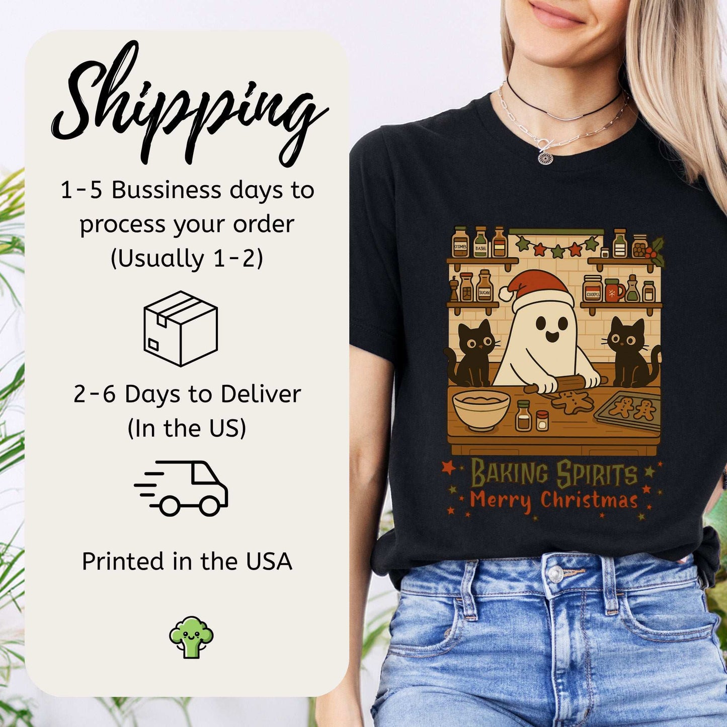 Baking Spirits Ghost & Cats T-Shirt – Cute Gingerbread Christmas Tee