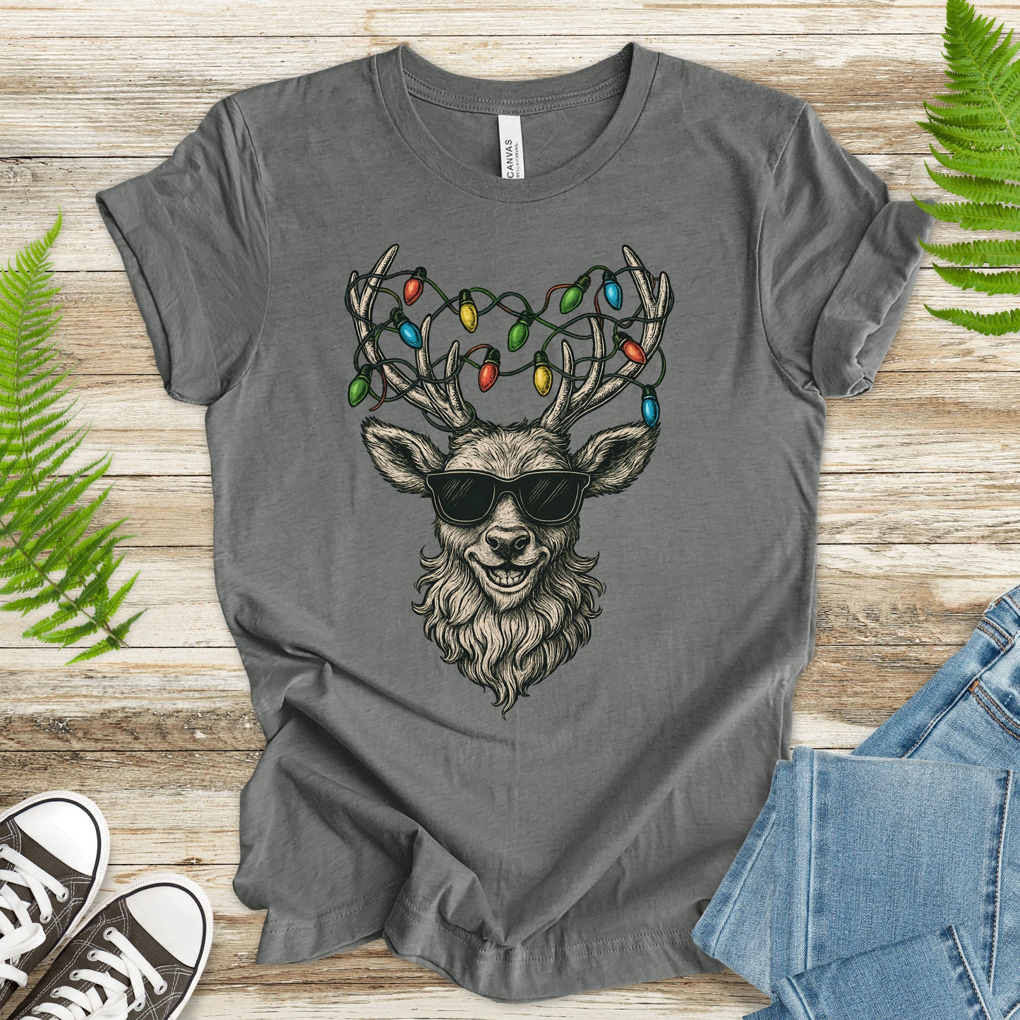 Cool Reindeer Christmas T-Shirt – Antlers with Holiday Lights & Attitude