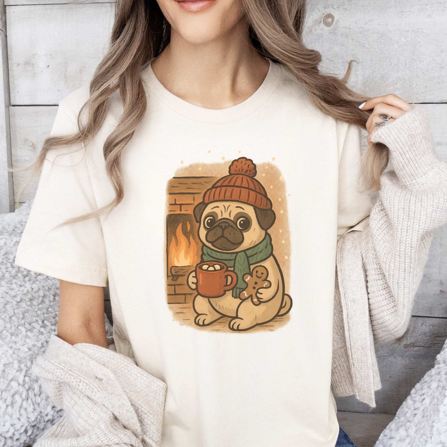 Hot Cocoa & Pug Hugs T-Shirt – Cute Winter Pug Christmas Tee