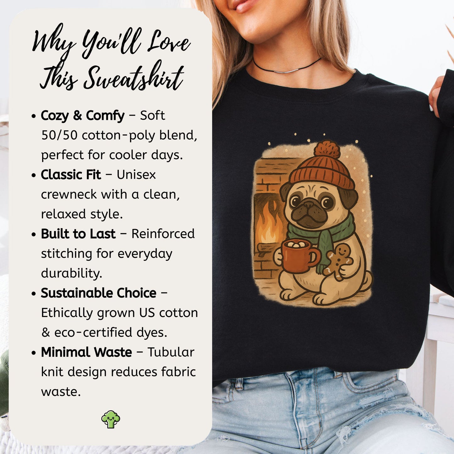 Hot Cocoa & Pug Hugs Sweatshirt – Cute Winter Dog Lover Christmas Gift