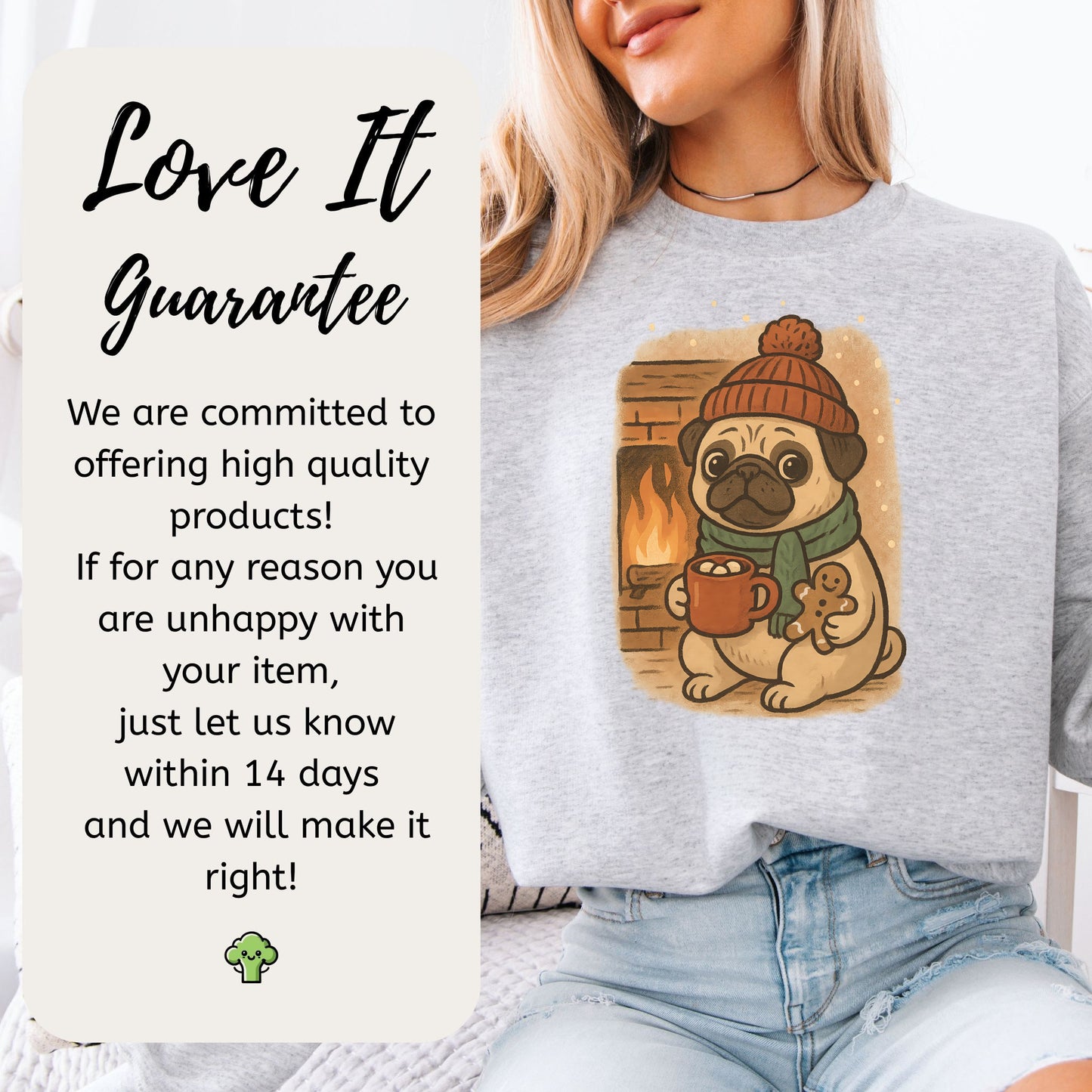 Hot Cocoa & Pug Hugs Sweatshirt – Cute Winter Dog Lover Christmas Gift