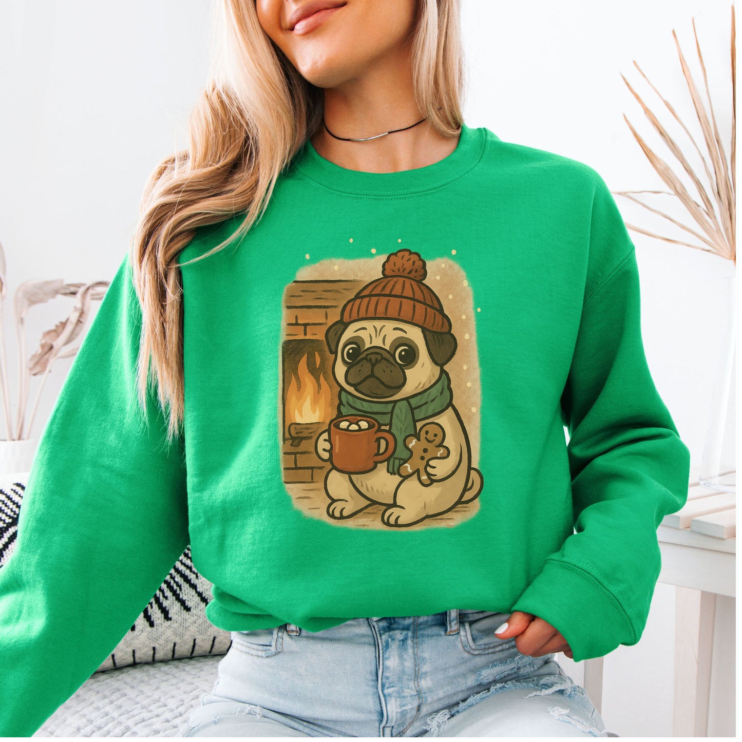 Hot Cocoa & Pug Hugs Sweatshirt – Cute Winter Dog Lover Christmas Gift