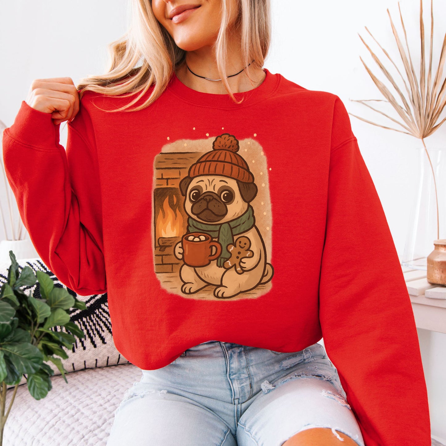 Hot Cocoa & Pug Hugs Sweatshirt – Cute Winter Dog Lover Christmas Gift