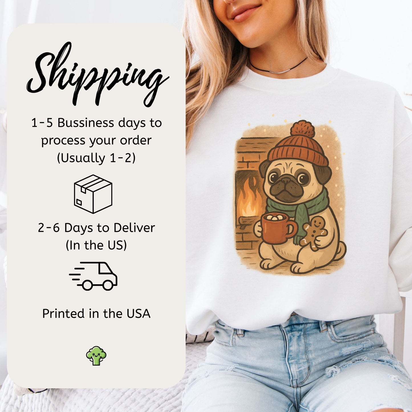 Hot Cocoa & Pug Hugs Sweatshirt – Cute Winter Dog Lover Christmas Gift
