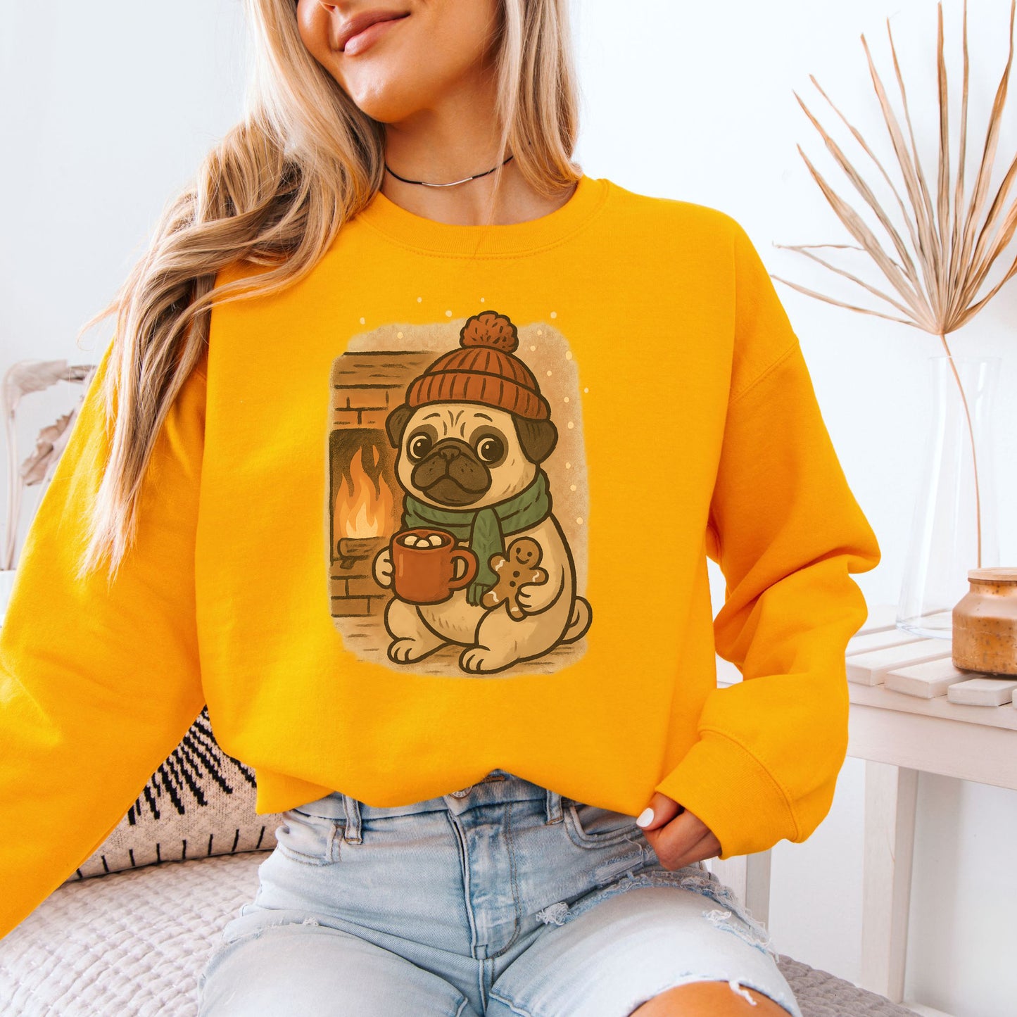 Hot Cocoa & Pug Hugs Sweatshirt – Cute Winter Dog Lover Christmas Gift