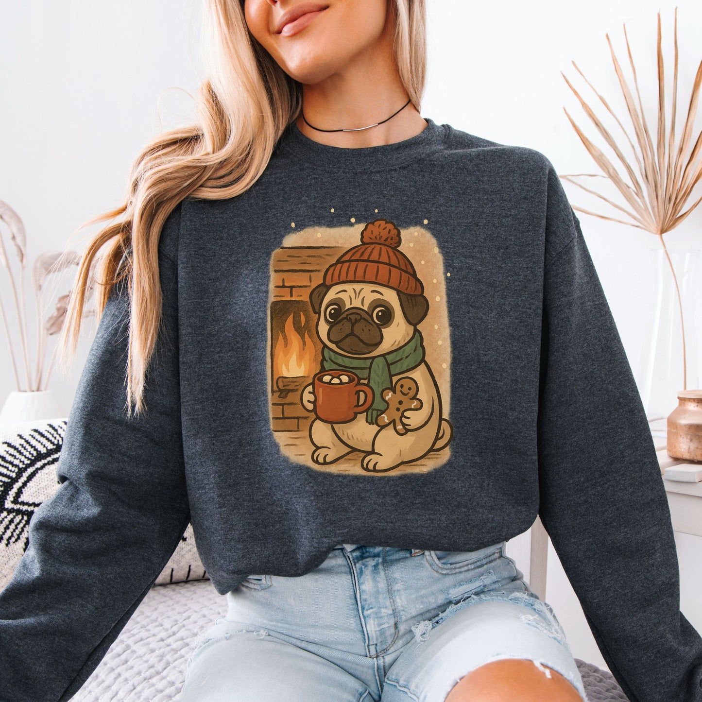 Hot Cocoa & Pug Hugs Sweatshirt – Cute Winter Dog Lover Christmas Gift