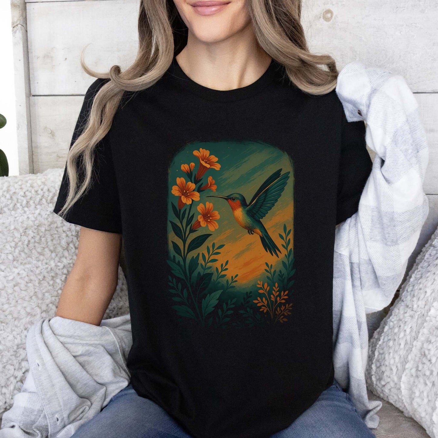 Hummingbird and Flower Spirit Animal T-Shirt – Symbol of Joy