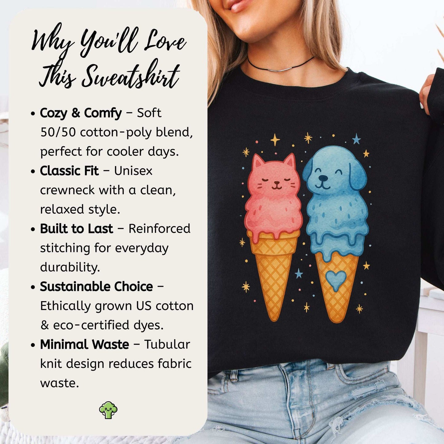 Dog & Cat Ice Cream Sweatshirt – Cute Melting Pet Lover Gift