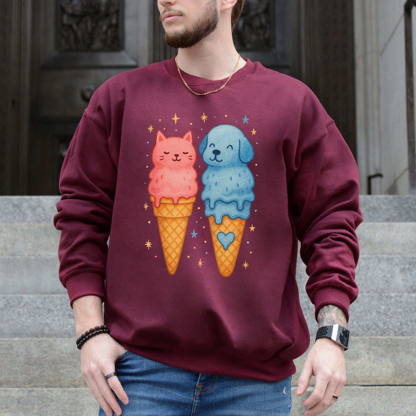 Dog & Cat Ice Cream Sweatshirt – Cute Melting Pet Lover Gift
