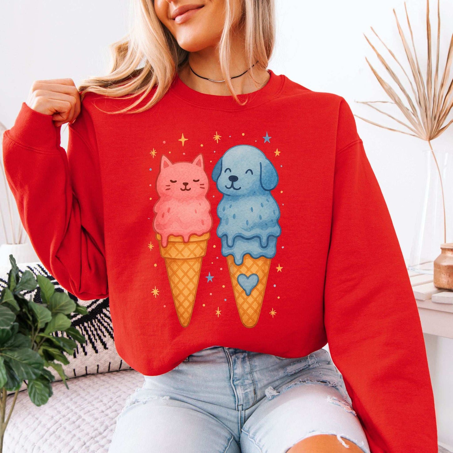 Dog & Cat Ice Cream Sweatshirt – Cute Melting Pet Lover Gift