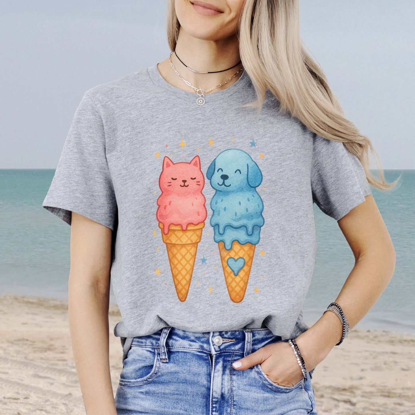 Dog & Cat Cute Ice Cream T-Shirt