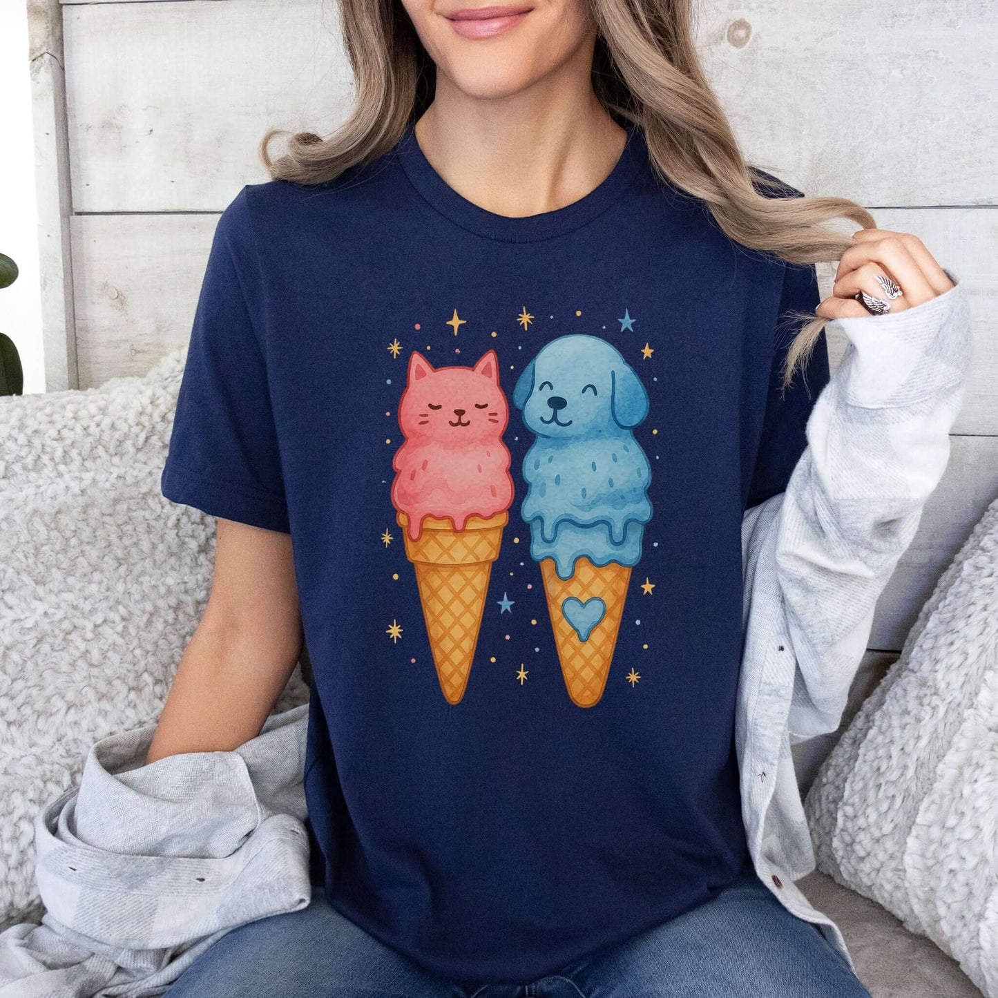Dog & Cat Cute Ice Cream T-Shirt