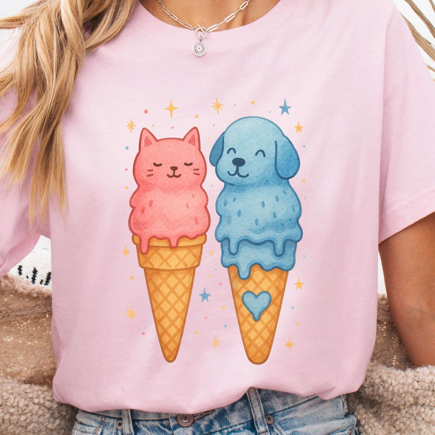 Dog & Cat Cute Ice Cream T-Shirt
