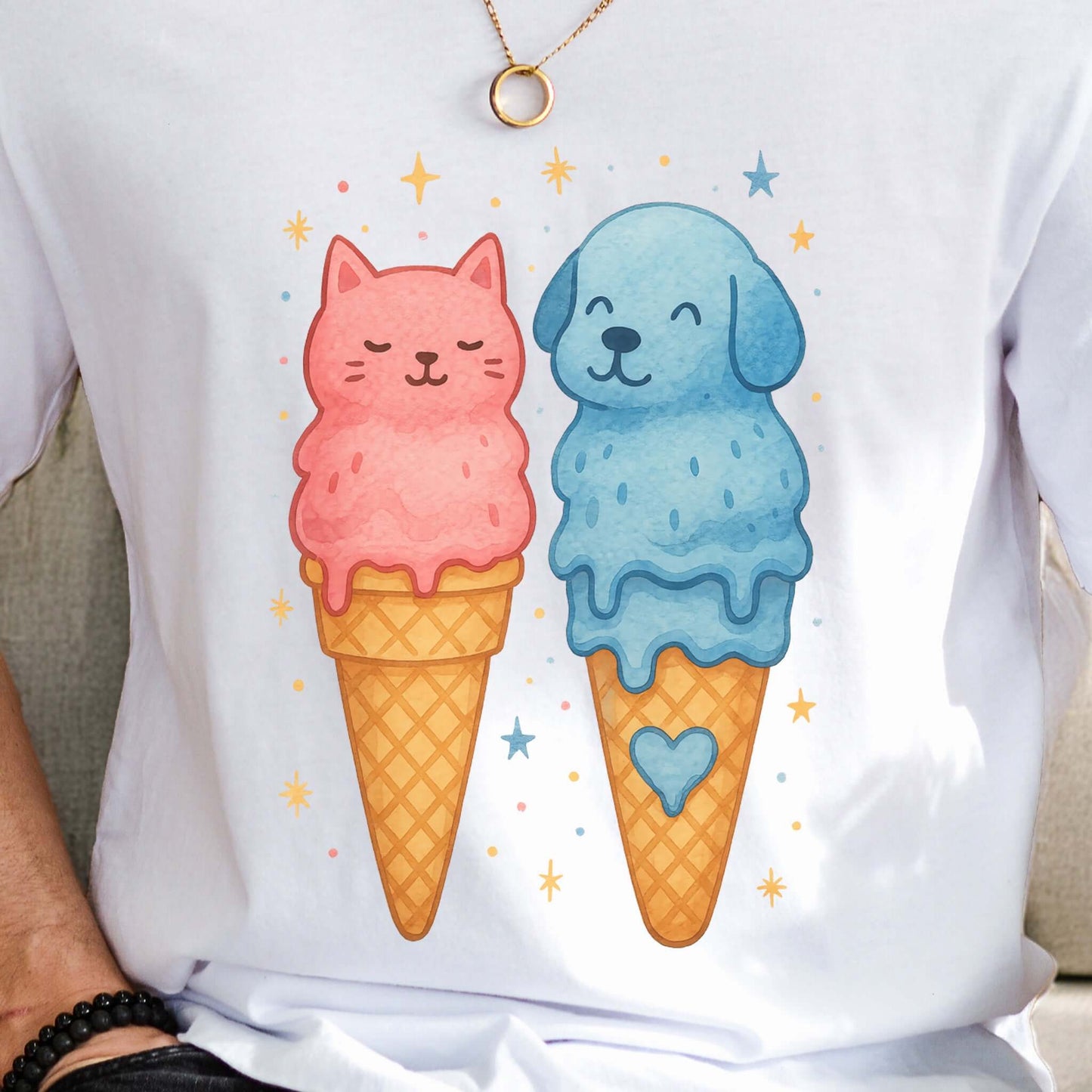 Dog & Cat Cute Ice Cream T-Shirt