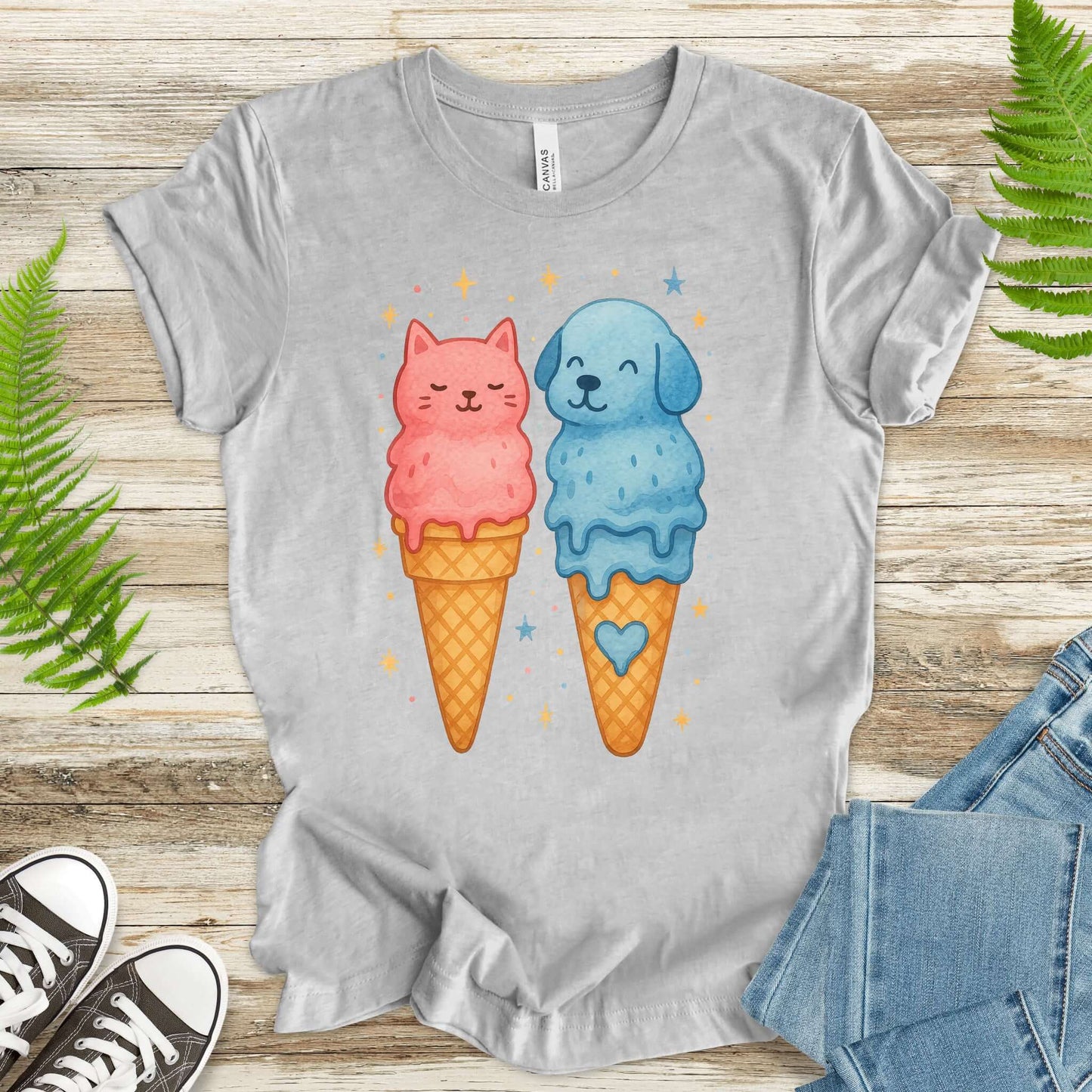 Dog & Cat Cute Ice Cream T-Shirt