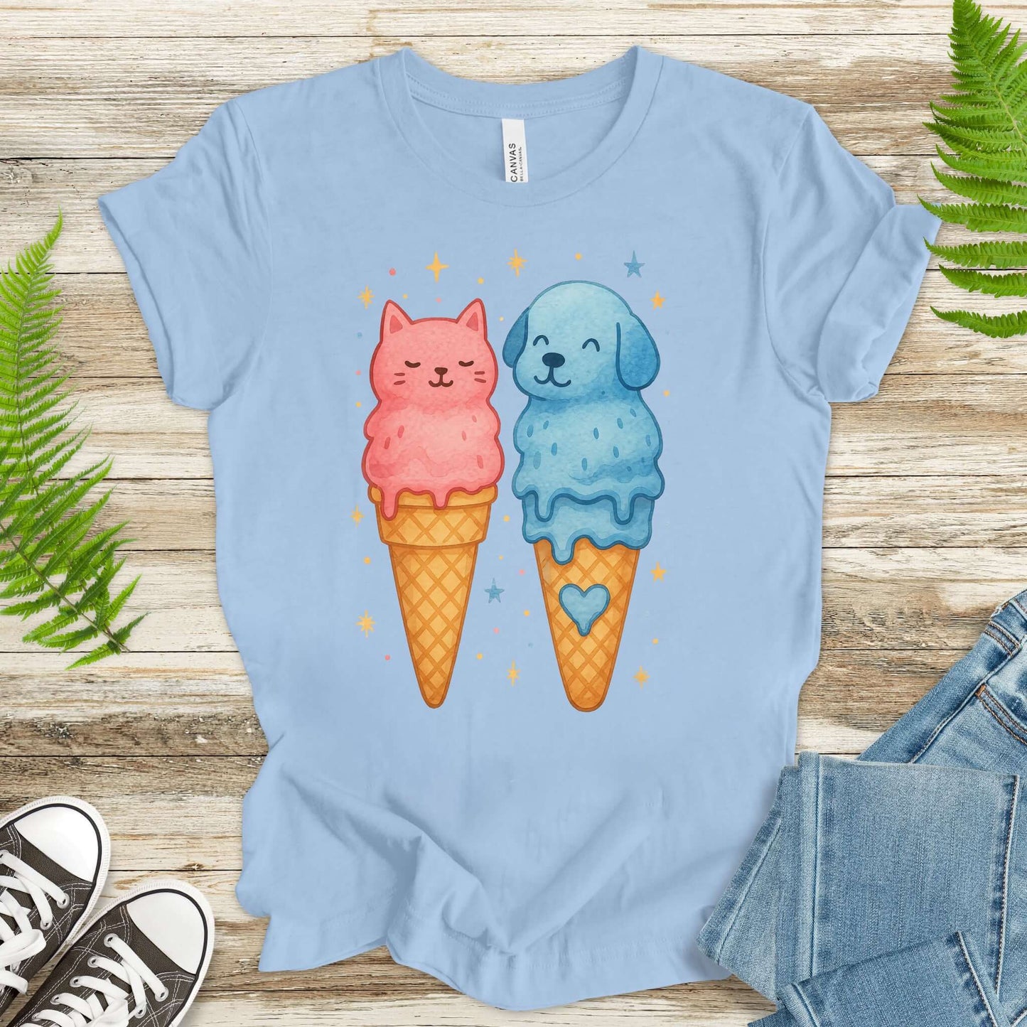 Dog & Cat Cute Ice Cream T-Shirt