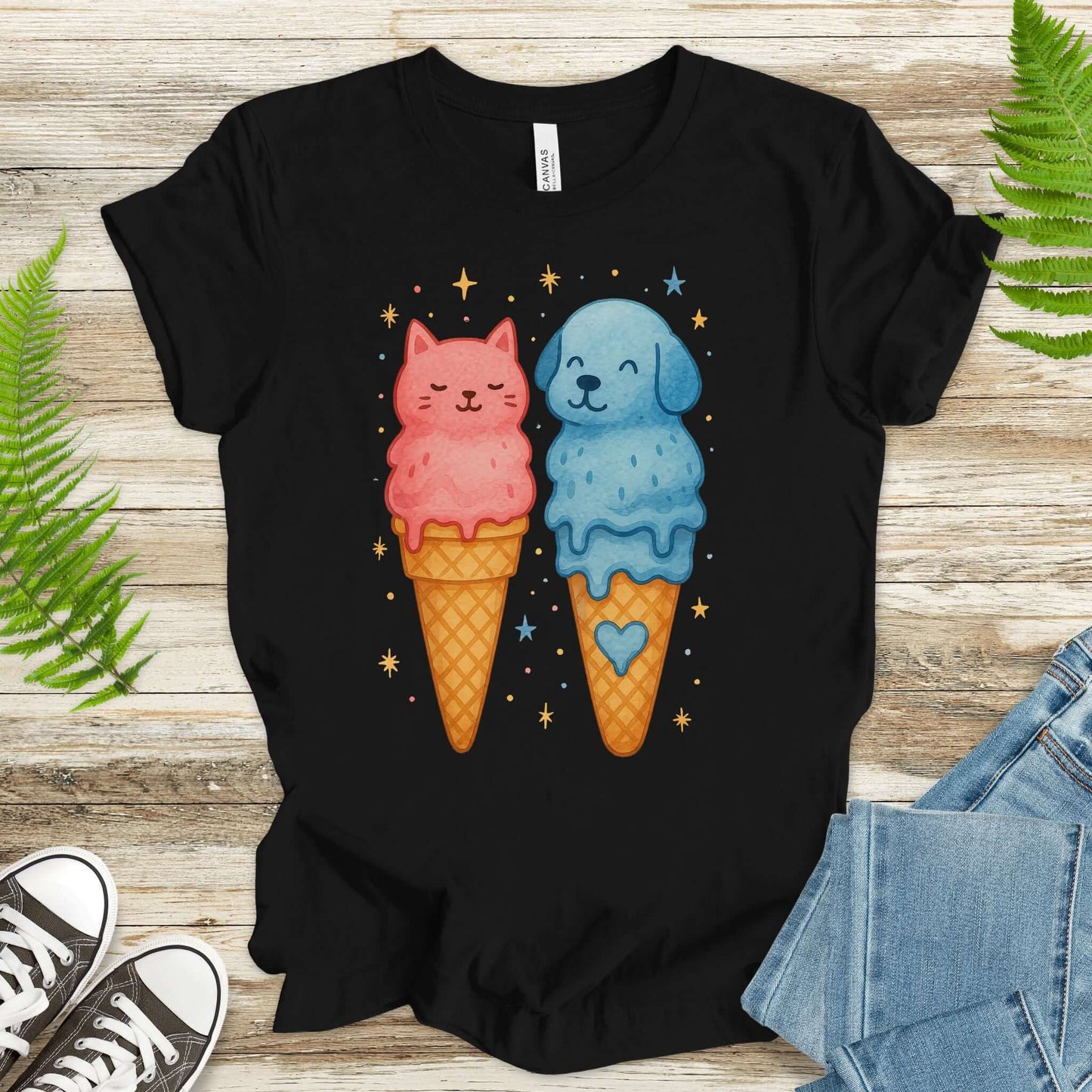 Dog & Cat Cute Ice Cream T-Shirt