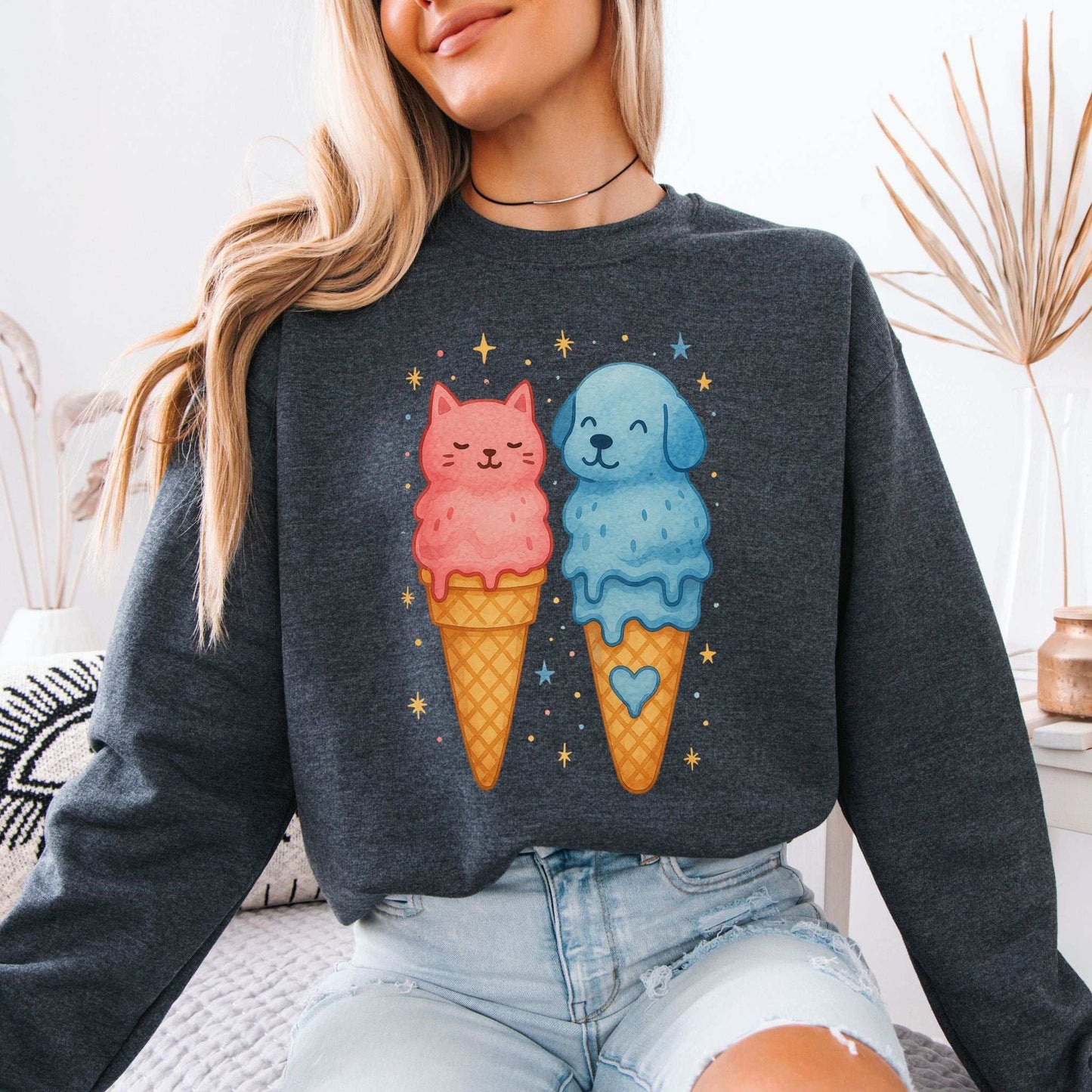 Dog & Cat Ice Cream Sweatshirt – Cute Melting Pet Lover Gift