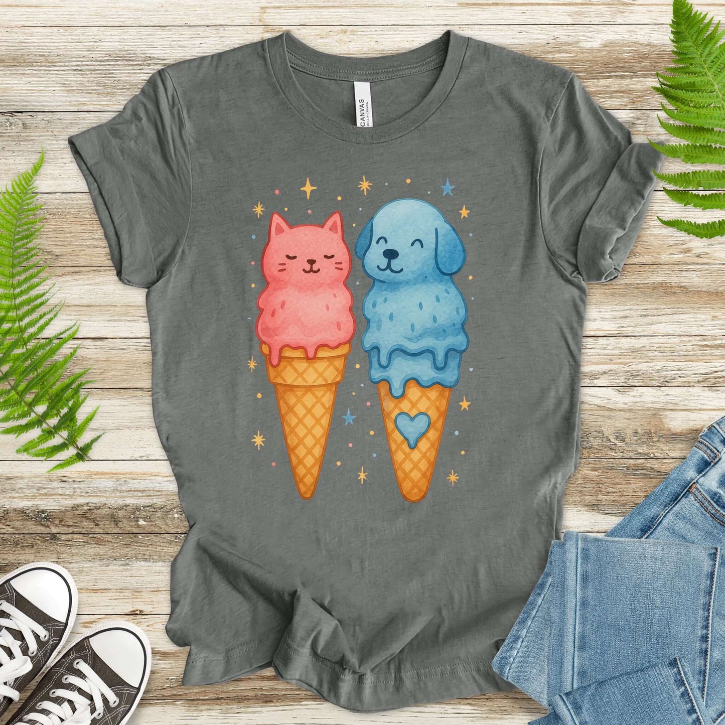 Dog & Cat Cute Ice Cream T-Shirt