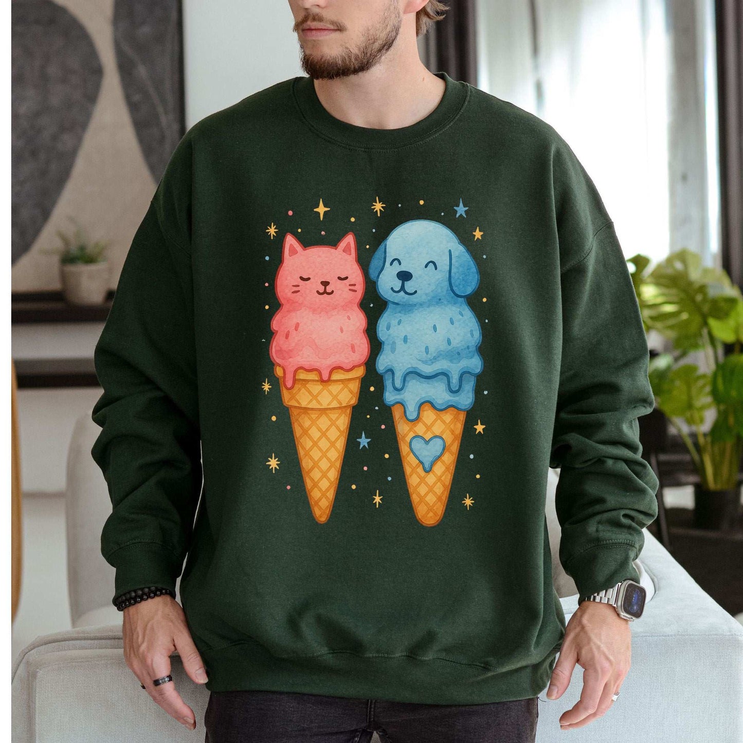 Dog & Cat Ice Cream Sweatshirt – Cute Melting Pet Lover Gift