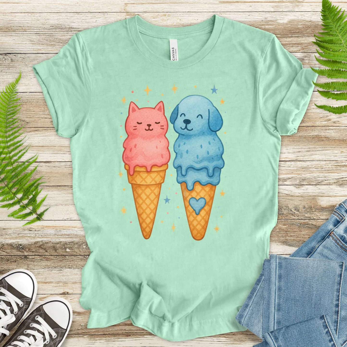Dog & Cat Cute Ice Cream T-Shirt