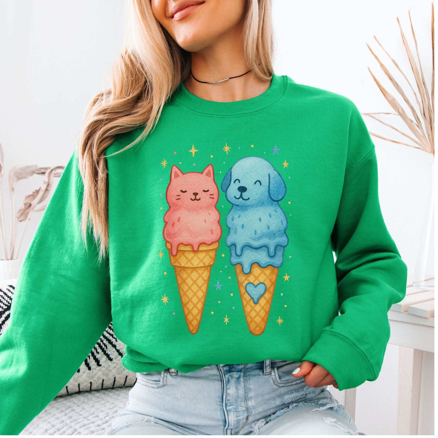 Dog & Cat Ice Cream Sweatshirt – Cute Melting Pet Lover Gift