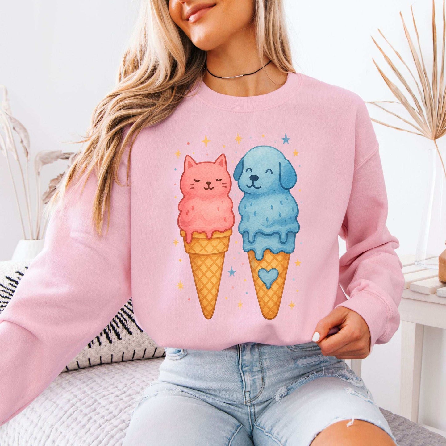 Dog & Cat Ice Cream Sweatshirt – Cute Melting Pet Lover Gift