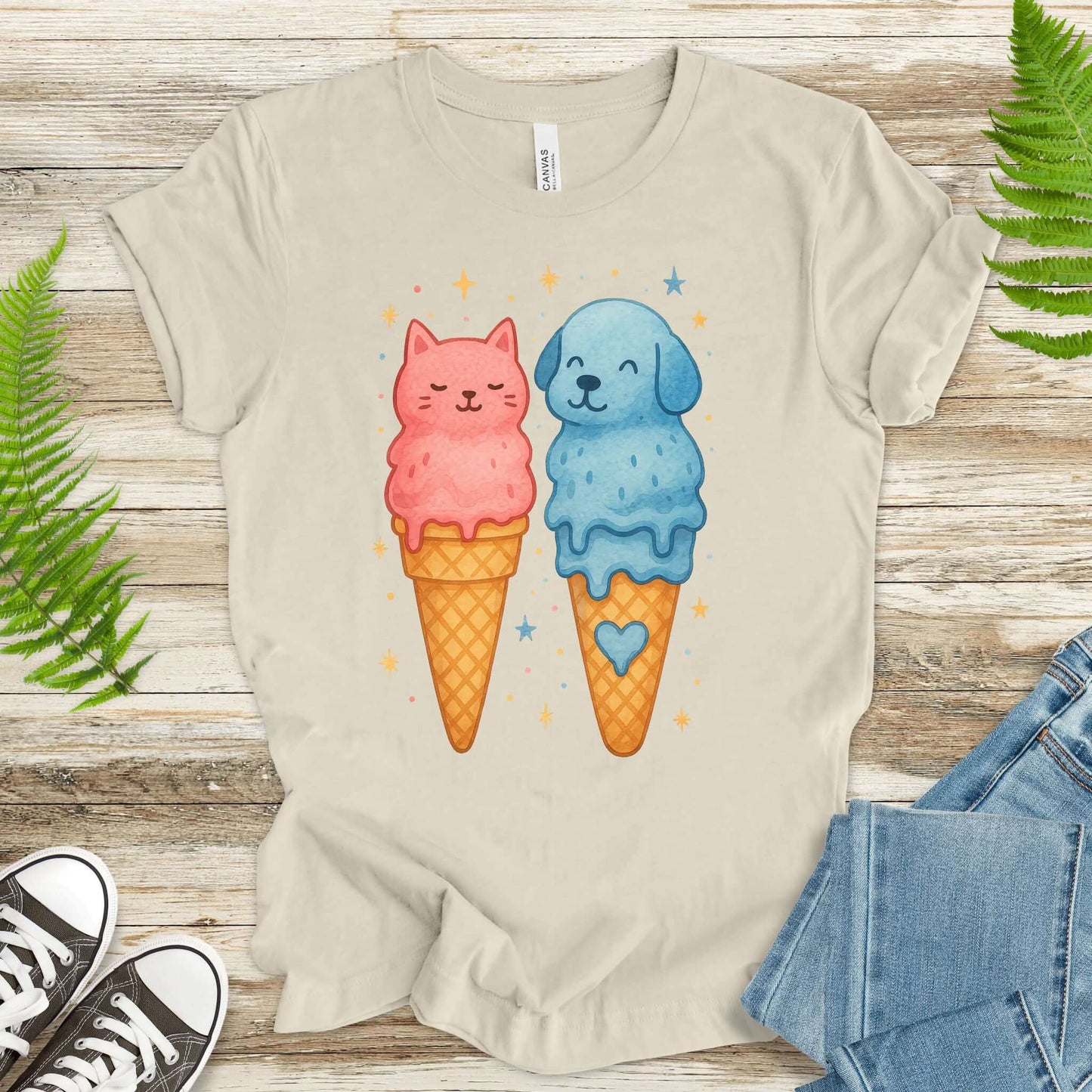 Dog & Cat Cute Ice Cream T-Shirt