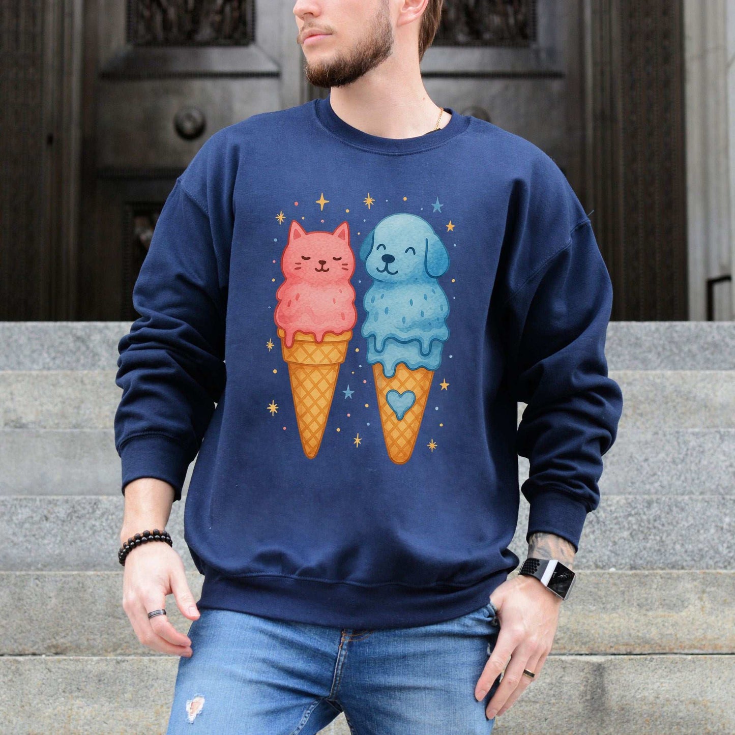 Dog & Cat Ice Cream Sweatshirt – Cute Melting Pet Lover Gift