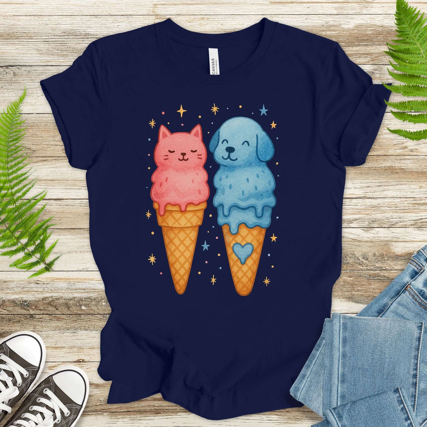 Dog & Cat Cute Ice Cream T-Shirt