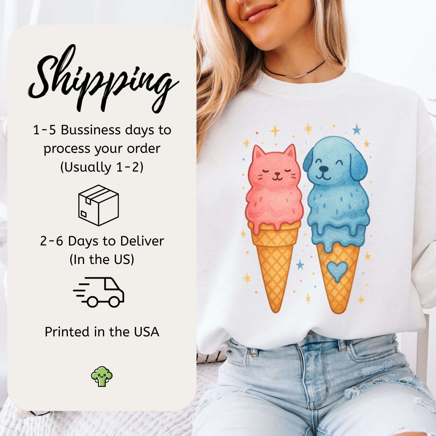 Dog & Cat Ice Cream Sweatshirt – Cute Melting Pet Lover Gift