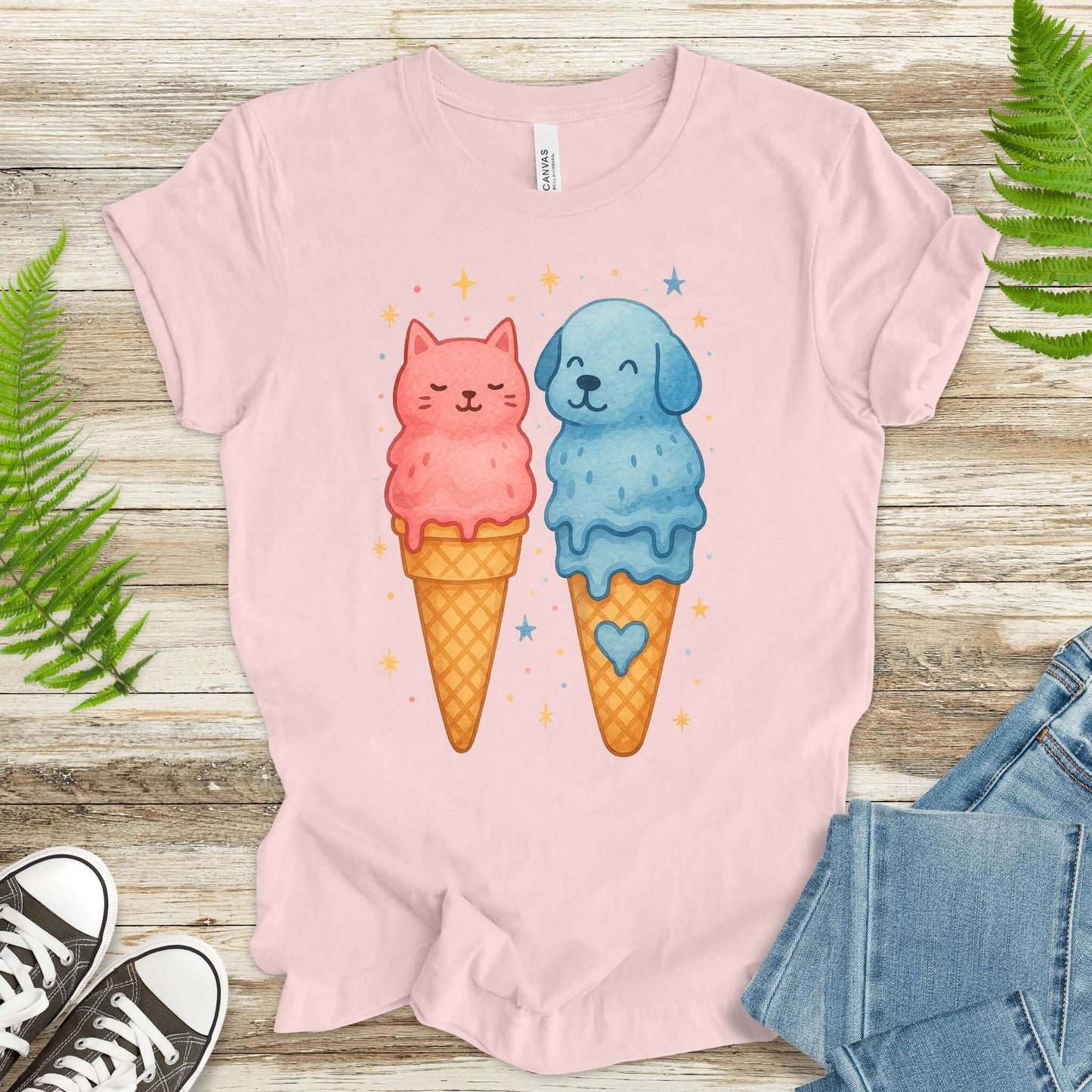 Dog & Cat Cute Ice Cream T-Shirt