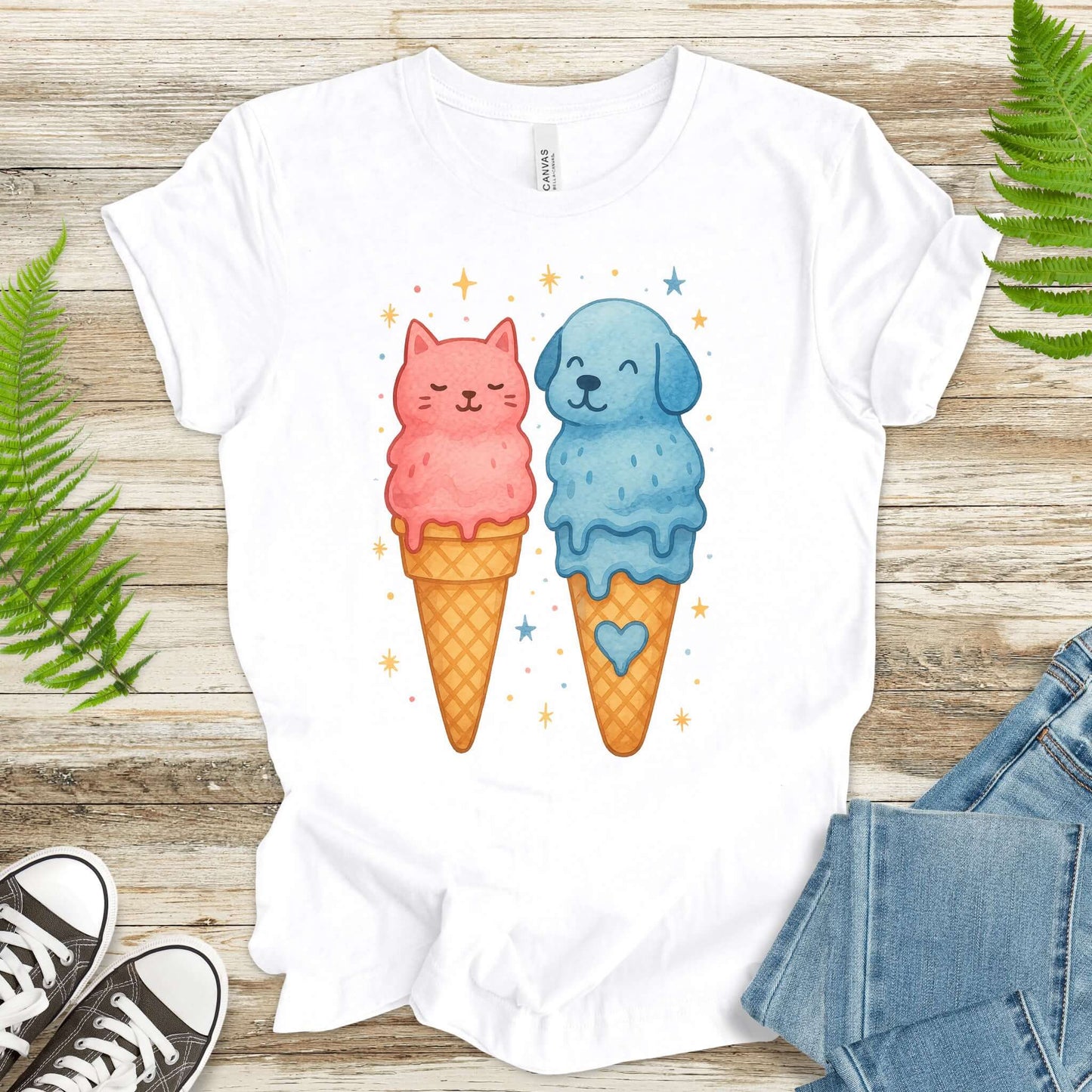 Dog & Cat Cute Ice Cream T-Shirt