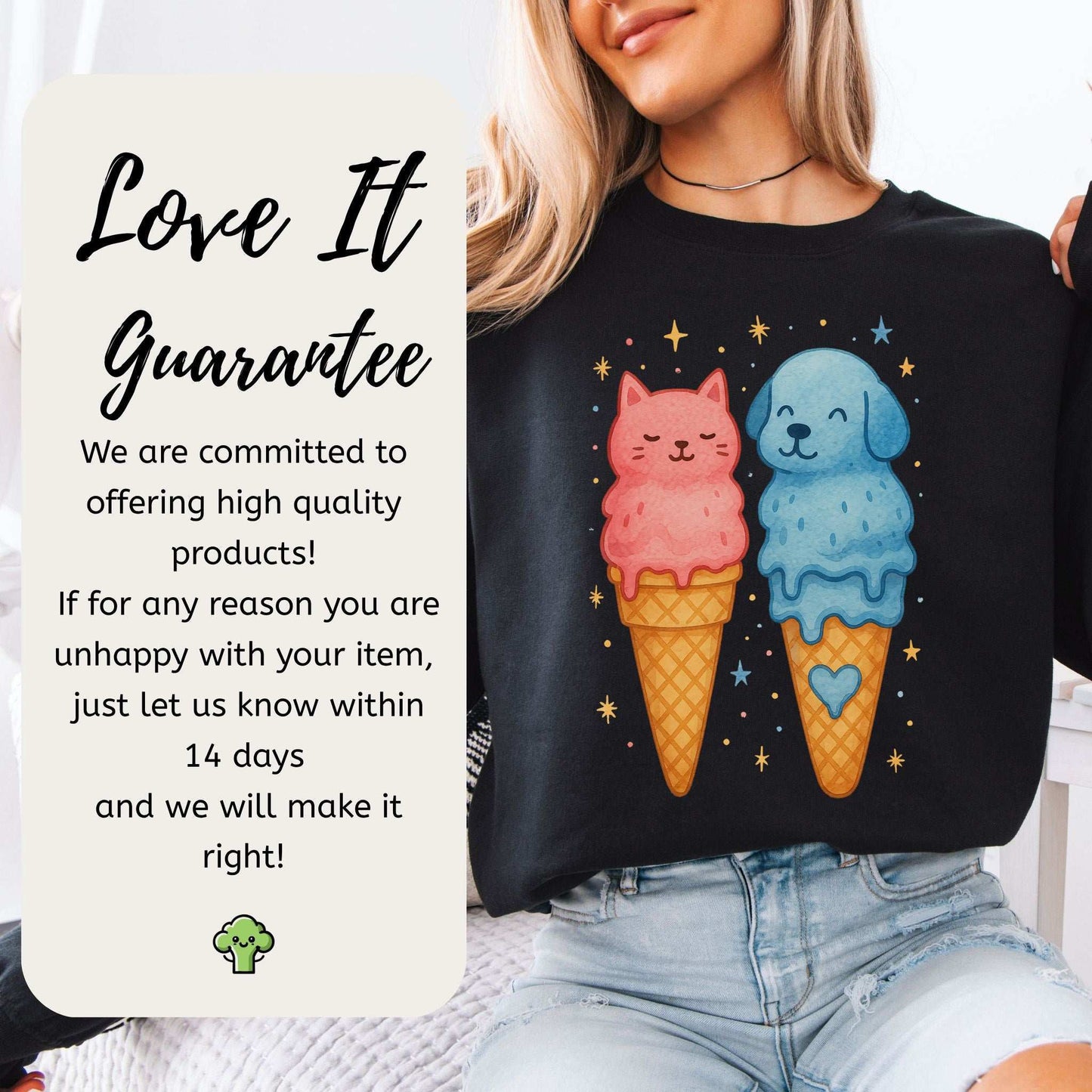 Dog & Cat Ice Cream Sweatshirt – Cute Melting Pet Lover Gift