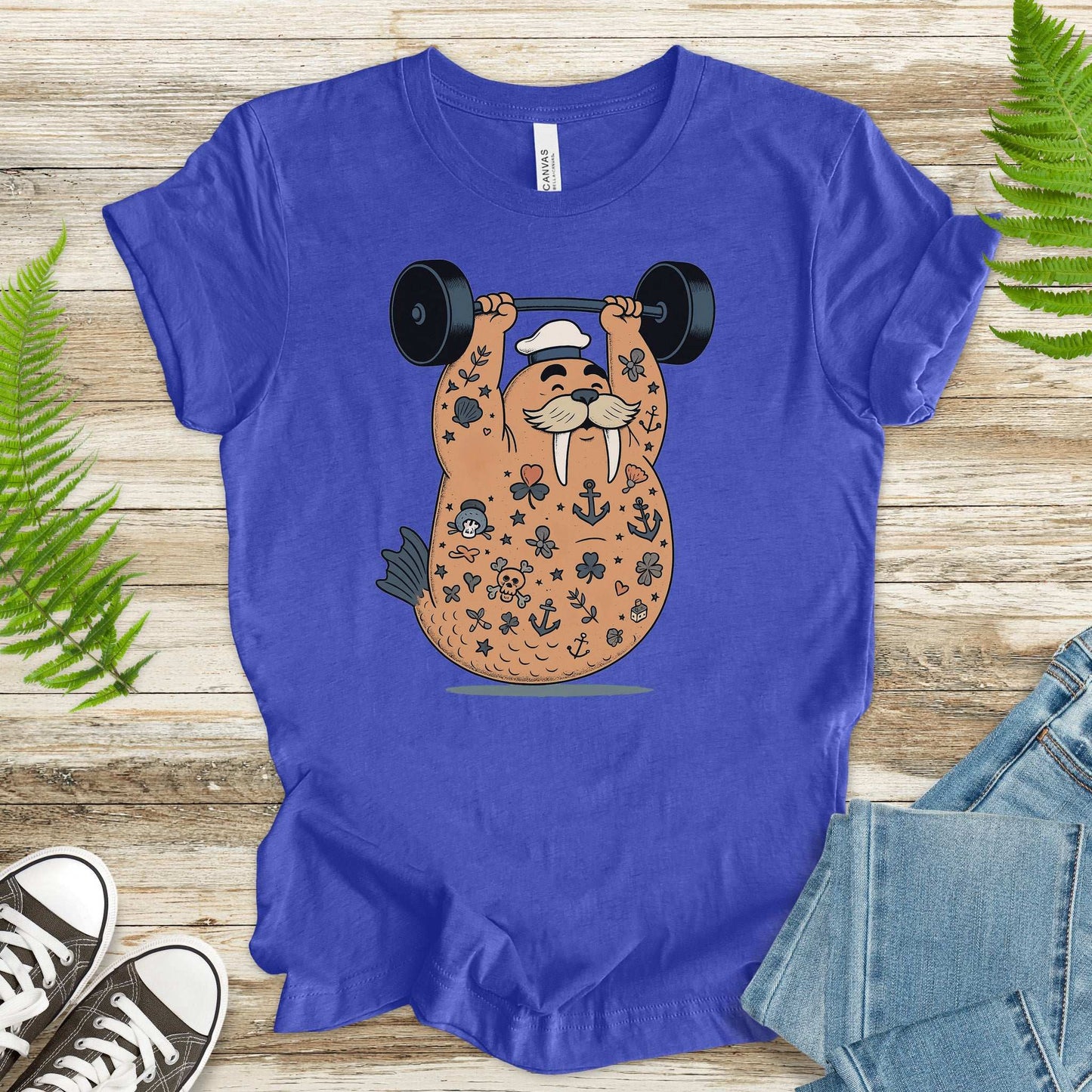 Tattooed Walrus Lifting T-Shirt – Funny Gym Sailor Sea Animal Tee