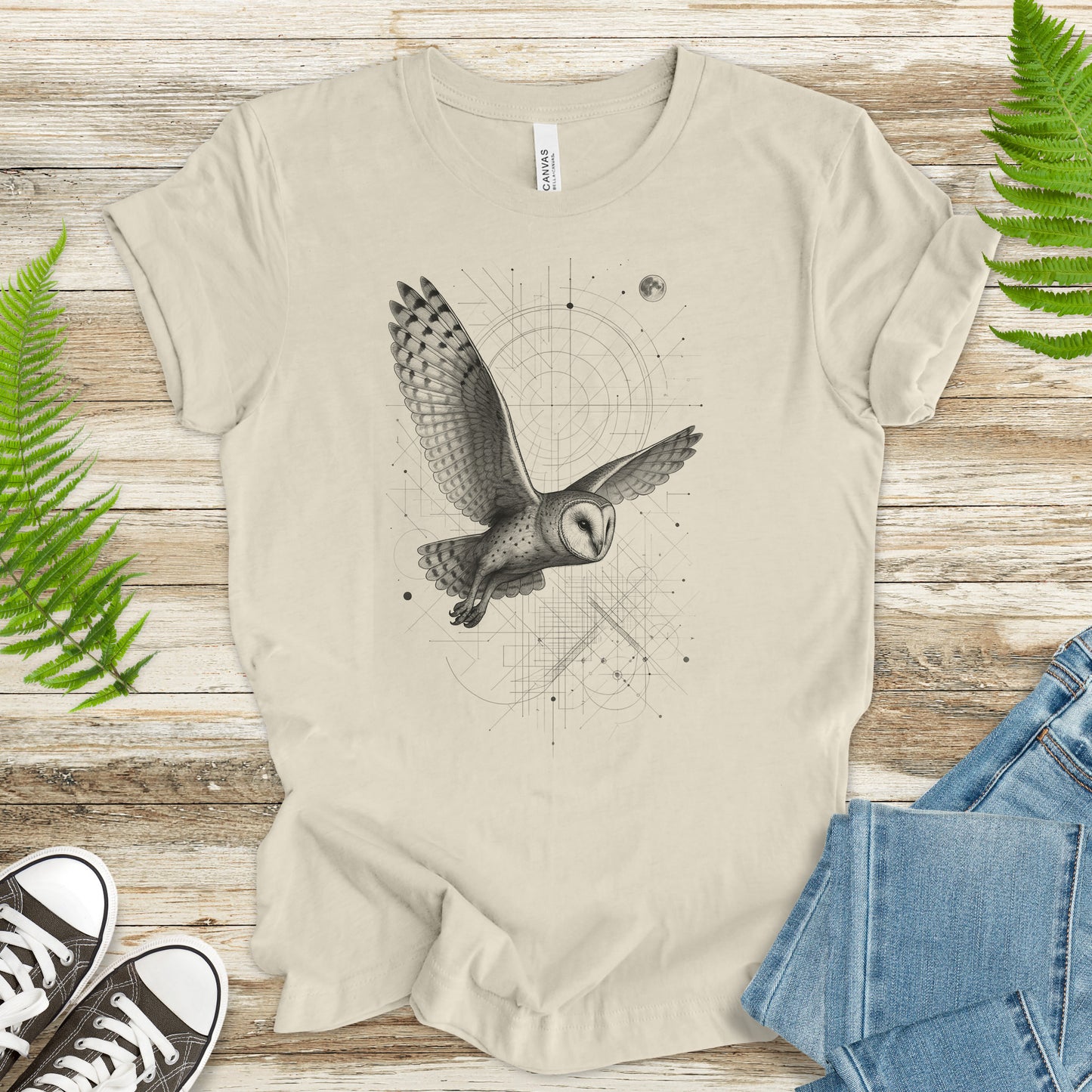 Geometric Barn Owl T-Shirt – Vintage Spirit Animal Bird Tee
