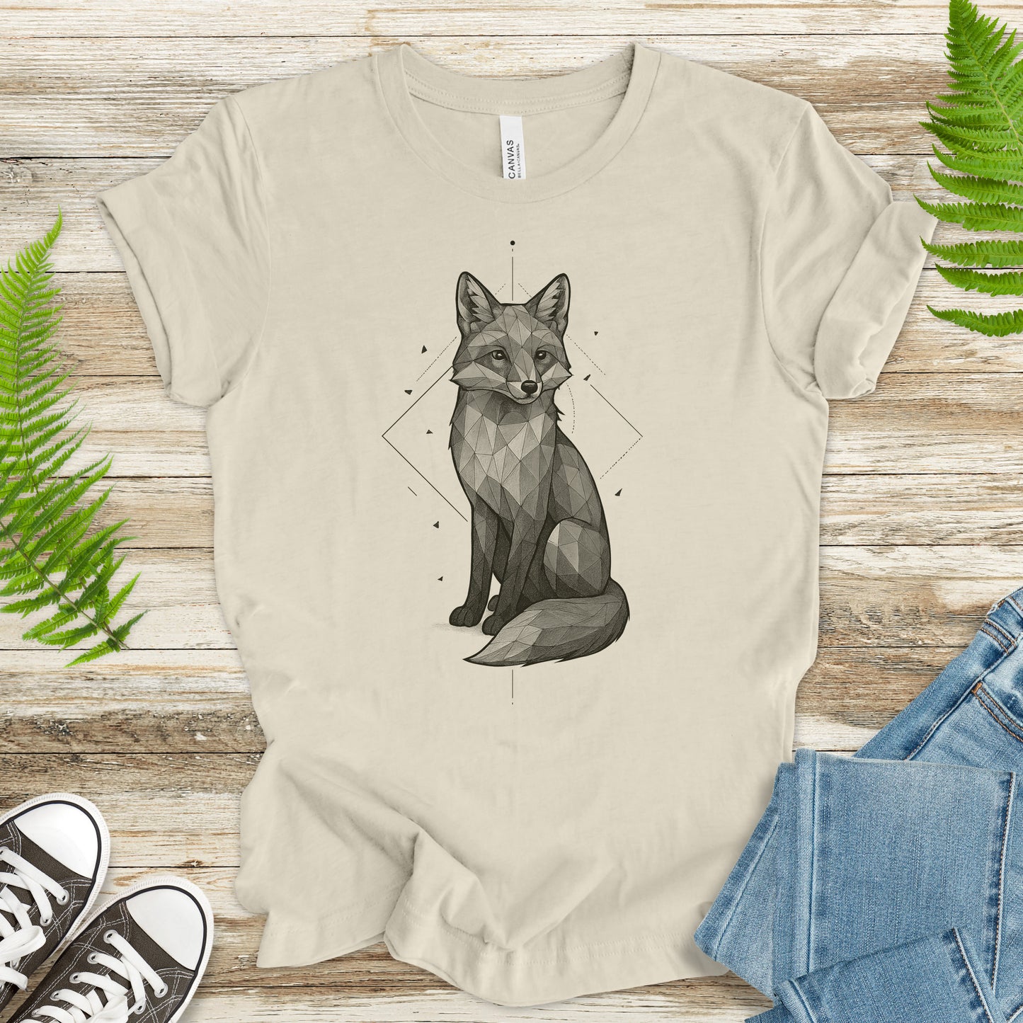 Geometric Fox T-Shirt – Vintage Forest Spirit Animal Tee