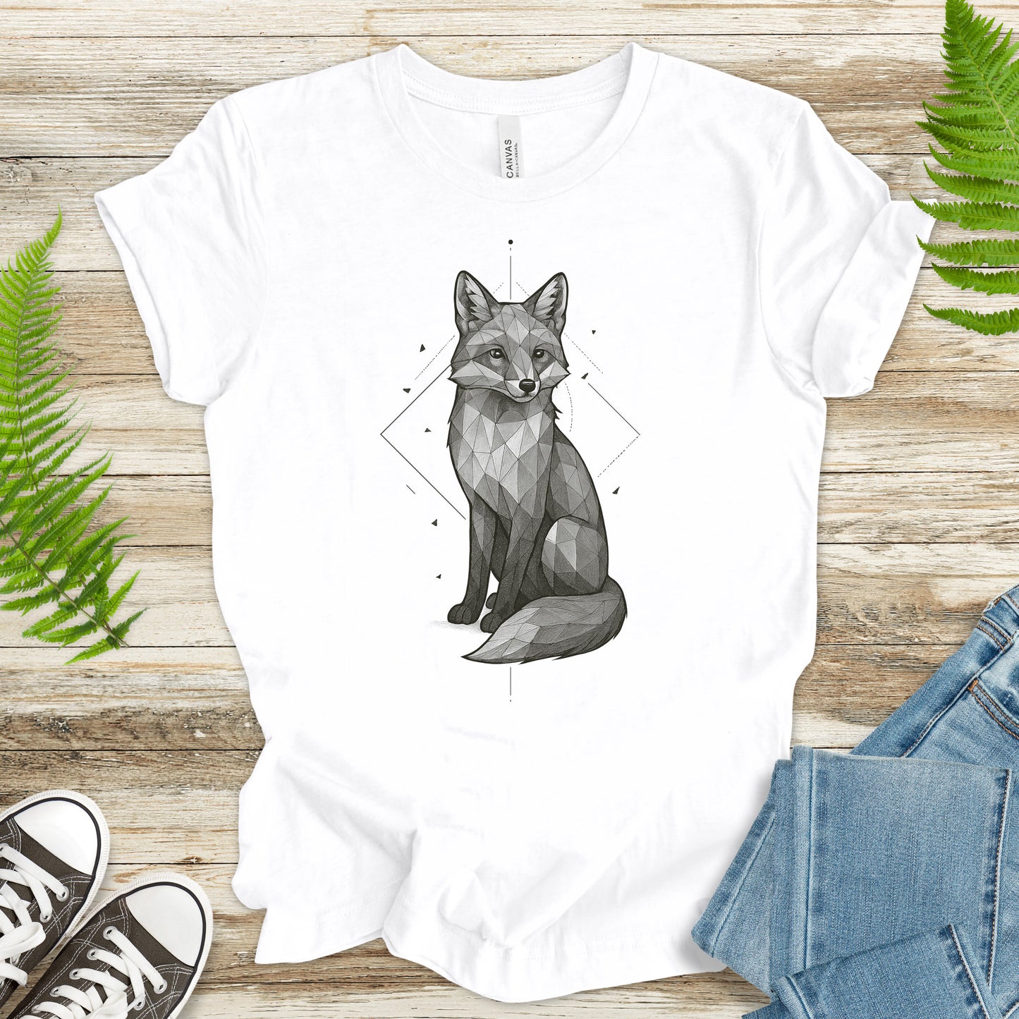 Geometric Fox T-Shirt – Vintage Forest Spirit Animal Tee
