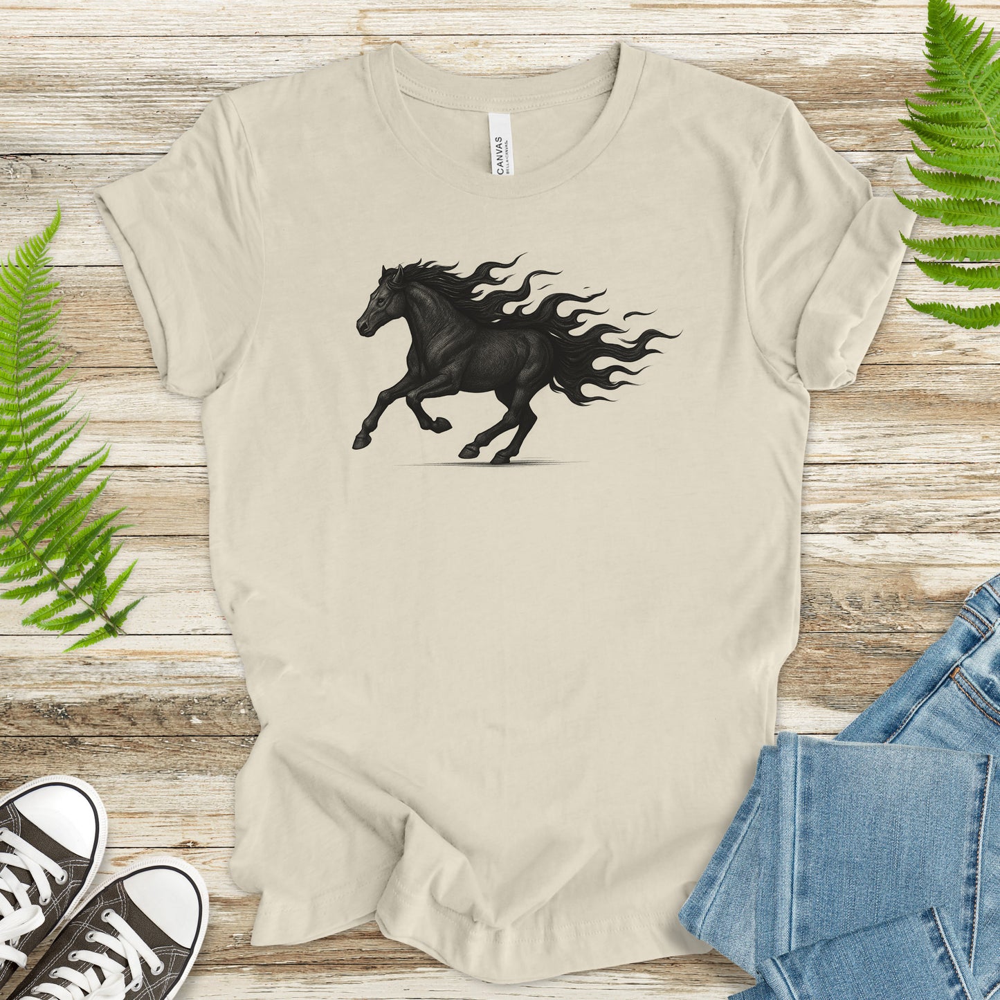 Flame Horse T-Shirt – Vintage Fire Spirit Animal Gothic Tee