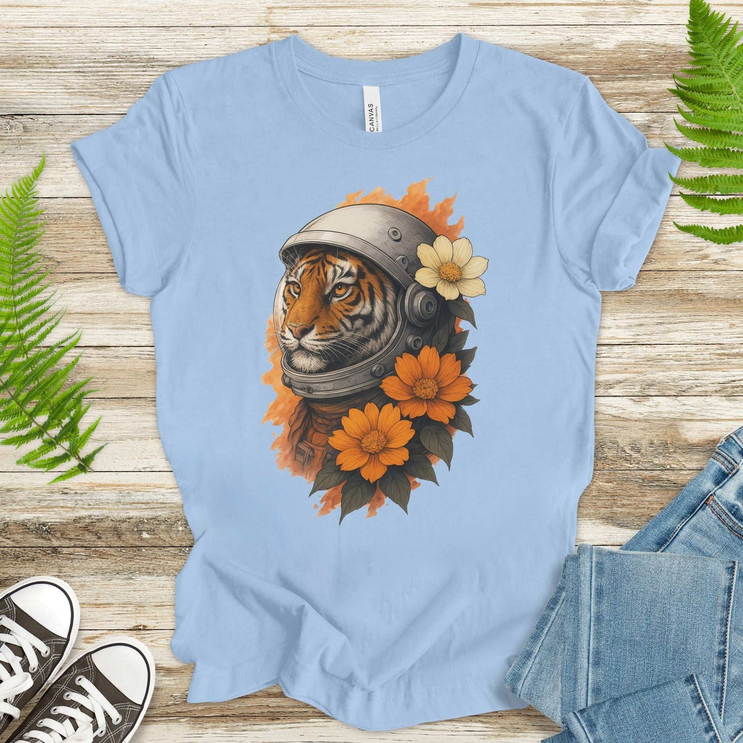 Astronaut Tiger Floral T-Shirt – Cosmic Jungle Vintage Space Tee