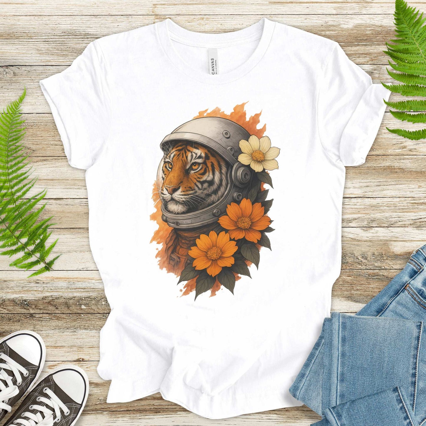 Astronaut Tiger Floral T-Shirt – Cosmic Jungle Vintage Space Tee