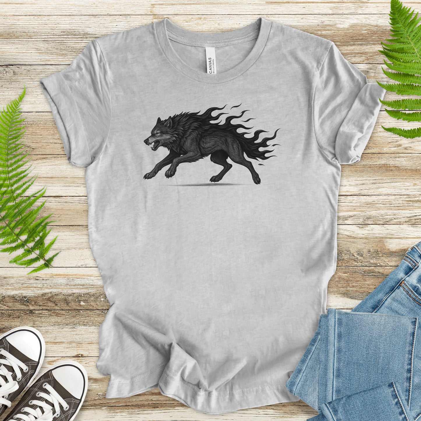 Flame Wolf T-Shirt – Vintage Fire Spirit Animal Gothic Tee