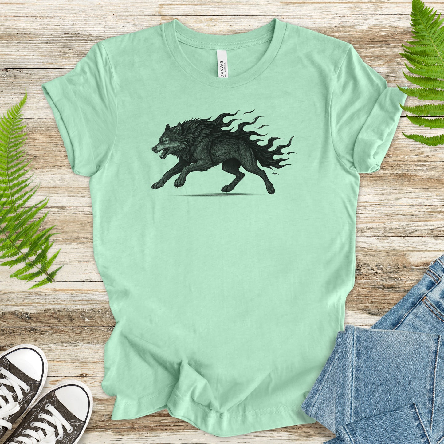Flame Wolf T-Shirt – Vintage Fire Spirit Animal Gothic Tee
