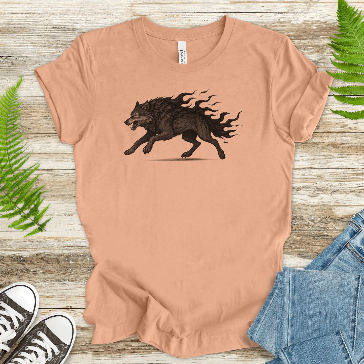 Flame Wolf T-Shirt – Vintage Fire Spirit Animal Gothic Tee