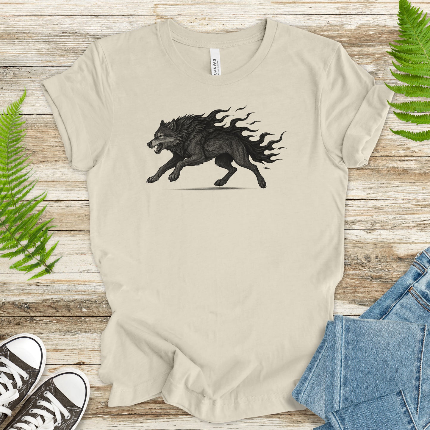 Flame Wolf T-Shirt – Vintage Fire Spirit Animal Gothic Tee